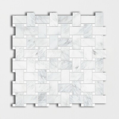 Bella White Honed Basket Weave Marble Mosaic 12x12