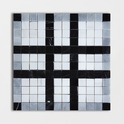 Black, Bianco Dolomiti, Afyon Gray Multi Finish Checker Marble Mosaics 12×12