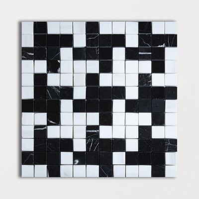 Black, Bianco Dolomiti Multi Finish Zig-zag Marble Mosaic 12x12