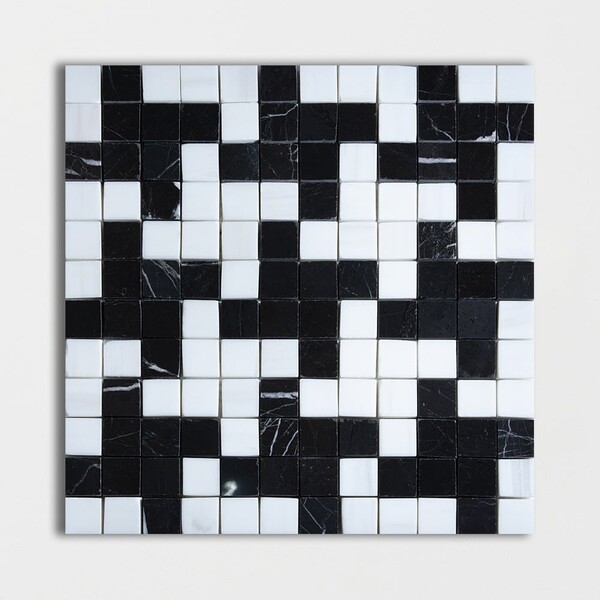 Black, Bianco Dolomiti Multi Finish Zig-zag Marble Mosaics 12×12