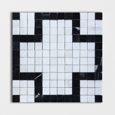 Black, Bianco Dolomiti Multi Finish Big Cross Marble Mosaic 12x12