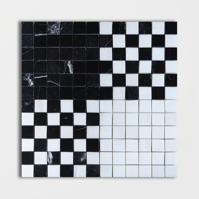 Black, Bianco Dolomiti Multi Finish Checker And Solid Marble Mosaic 12x12