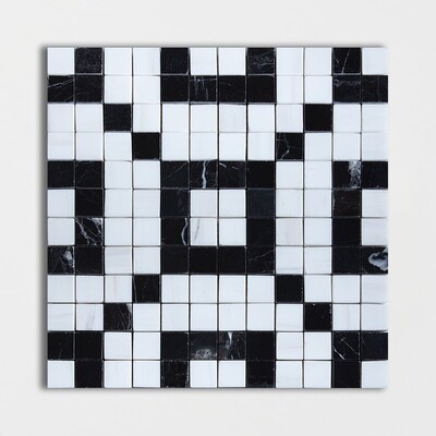 Negro, Bianco Dolomiti Mosaico de mármol laberinto multiacabado 12x12