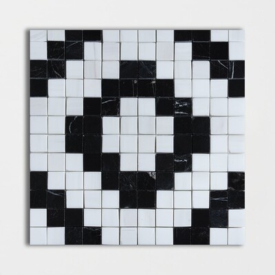 Black, Bianco Dolomiti Multi Finish Cross Maze Marble Mosaic 12x12