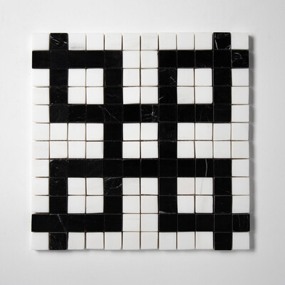 Black, Bianco Dolomiti Honed Squares Marble Mosaic 12x12