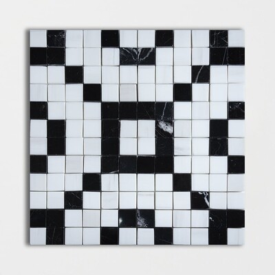 Black, Bianco Dolomiti Multi Finish Maze 2 Marble Mosaic 12x12