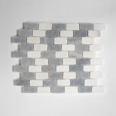 Bianco Dolomiti, Bardiglio Light Honed Interlocked Artesan Cut Marble Mosaic 10 1/2x12 1/4