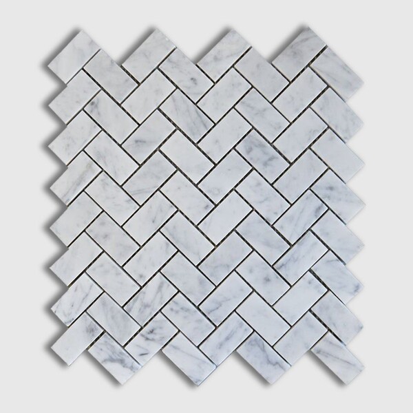 Italian Carrara Honed Herringbone Marble Mosaics 12 1/8×13 3/8
