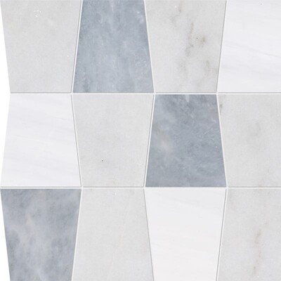 Glacier, Afyon Gray, Snow White Honed Tapered Waterjet Marble Mosaics 12 1/2×12