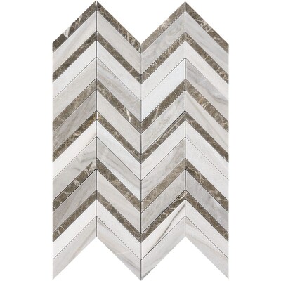 Skyline, Silver Drop Multi Finish Chevron Fusion Waterjet Marble Mosaics 16×11 7/8