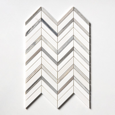 Snow White, Skyline Polished Chevron Fusion Waterjet Marble Mosaics 16×11 7/8