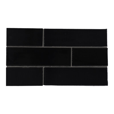 Black Vinyl Glossy Thin Brick Tiles 2 1/8×7 1/2