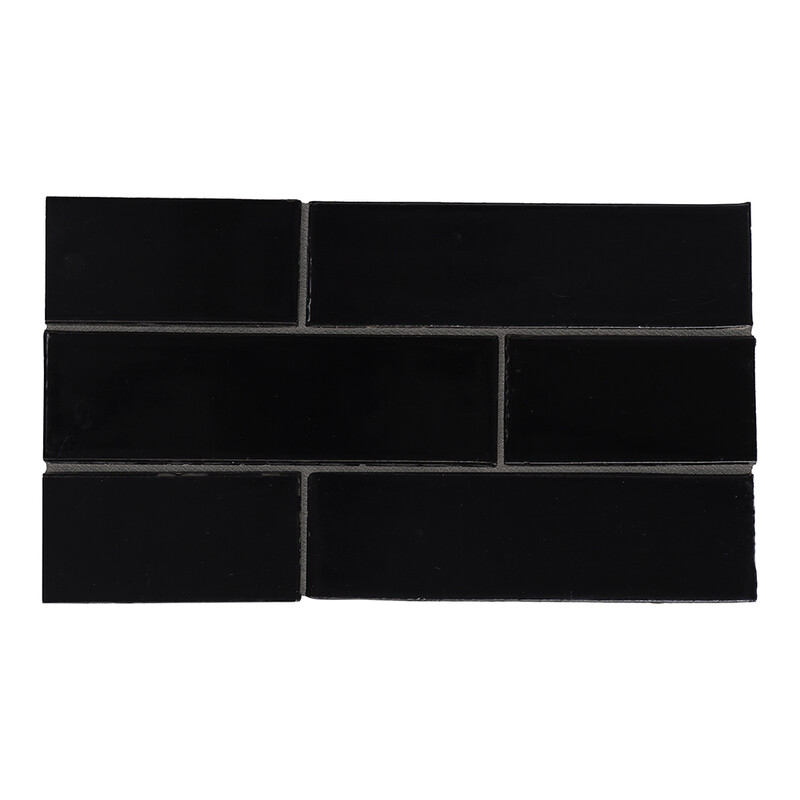 Black Vinyl Glossy Glazed Terracotta Tiles 2 1/8×7 1/2