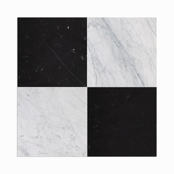 Black, Carrara T Honed Checkerboard Pattern Marble Tiles 12×12