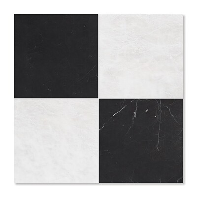 Siberian White, Black Honed Checkerboard Marble Bundle 12x12