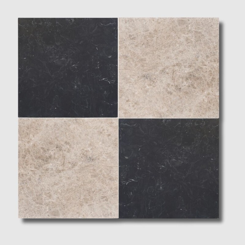 Nero Marquina Premium, Sky Blue Honed Checkerboard Pattern Marble Bundle 12×12