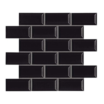 Pitch Black Glazed Staggered Joint Porcelain Mosaic 2x4