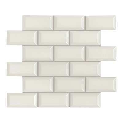 Mosaico de gres porcelánico con junta escalonada esmaltado blanco 2x4