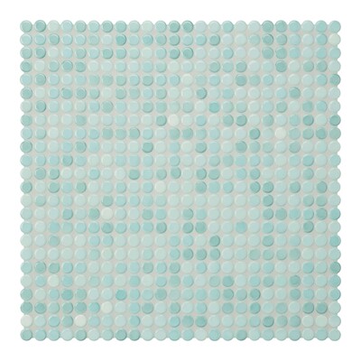 Aqua Light Blue Glossy Penny Round Porcelain Mosaic 9 1/16x9 1/16