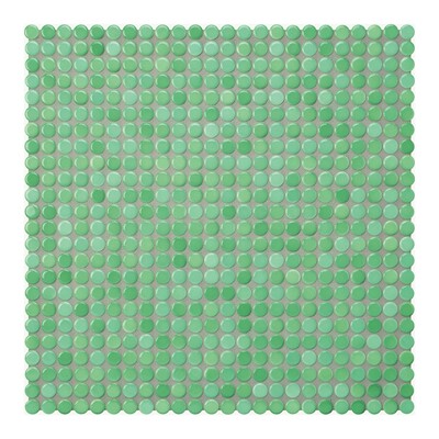 Sea Green Glossy Penny Round Porcelain Mosaic 9 1/16x9 1/16