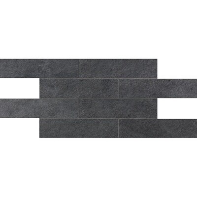 Dark Flow Matte 2 3/4×11 1/2 Brick Mesh Mount Stone Look Porcelain Mosaics 12×24