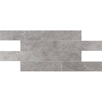 Silver Flow Matte 2 3/4×11 1/2 Brick Mesh Mount Stone Look Porcelain Mosaics 12×24