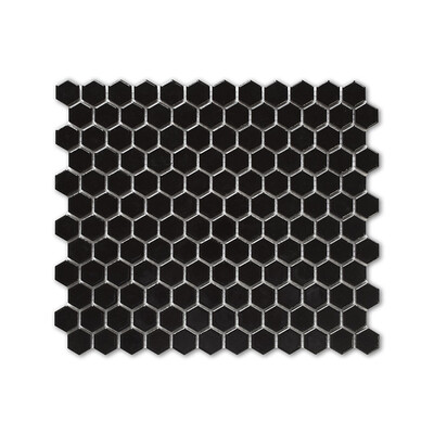 Arctic Style Black Glossy Penny Hexagon Porcelain Mosaic 10 1/8x11 5/8