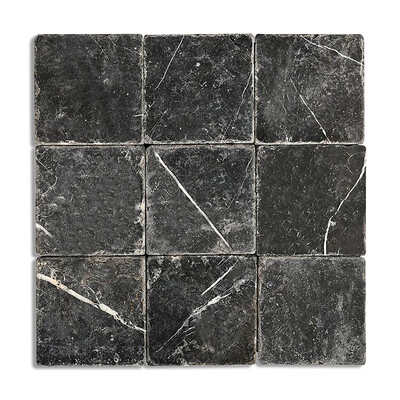 Nero Marquina Premium Tumbled Marble Tile 4x4