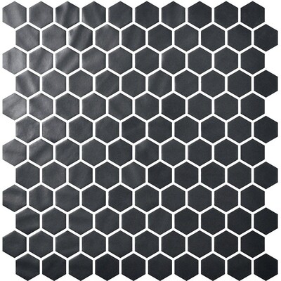 Black Polished Hexagon Glass Mosaic 11 3/4x11 1/2