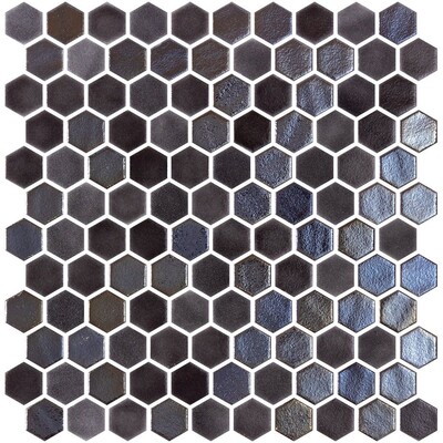Black Polished Hexagon Blend Glass Mosaic 11 3/4x11 1/2