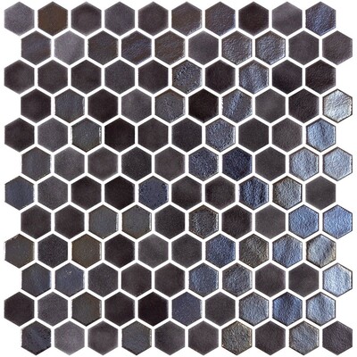 Black Polished Hexagon Blend Glass Mosaics 11 3/4×11 1/2