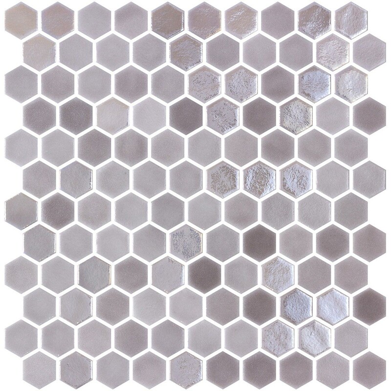 Taupe Polished Hexagon Glass Mosaics 11 3/4×11 1/2