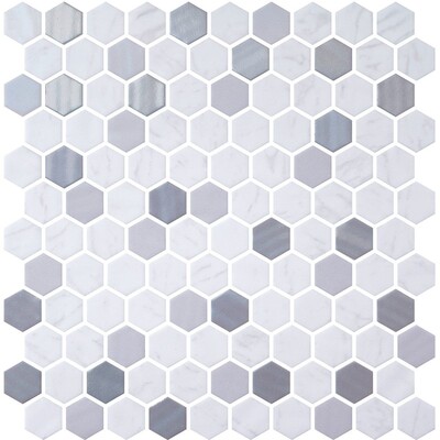 Metal, Carrara Polished Hexagon Glass Mosaic 11 3/4x11 1/2
