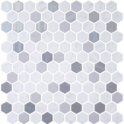 Metal, Carrara Polished Hexagon Glass Mosaics 11 3/4×11 1/2