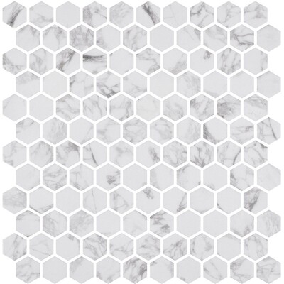 Statuario Honed Hexagon Glass Mosaic 11 3/4x11 1/2