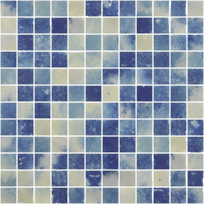 Bluestone Blend Glossy 1x1 Glass Mosaic 12x18