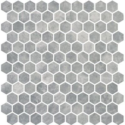 Silver Honed Hexagon Glass Mosaic 11 3/4x11 1/2