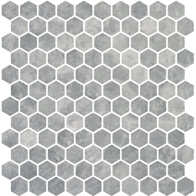 Silver Honed Hexagon Glass Mosaics 11 3/4×11 1/2