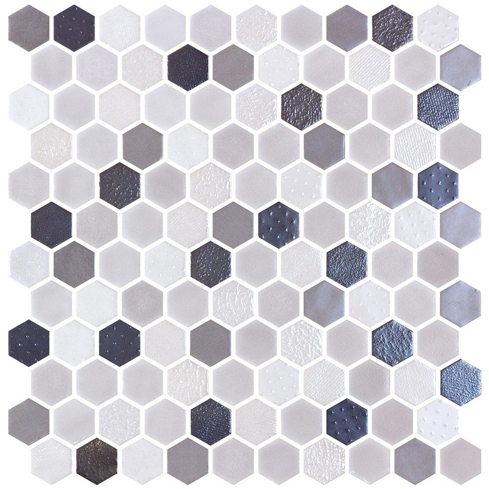 White Ceramic And Pearl Glass Hexagon Mosaic Tile