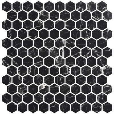 Nero Marquina Anti Slip Hexagon Glass Mosaic 11 3/4x11 1/2