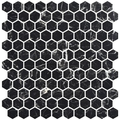 Nero Marquina Anti Slip Hexagon Glass Mosaics 11 3/4×11 1/2