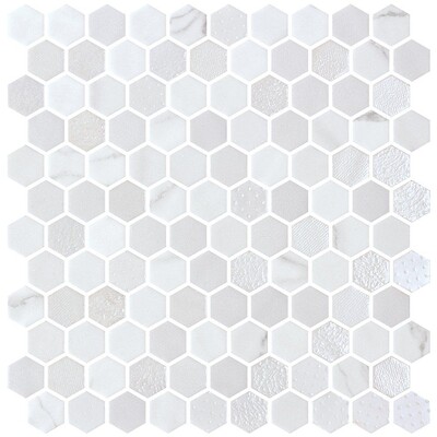 Cotton Multi Finish Hexagon Glass Mosaic 11 3/4x11 1/2