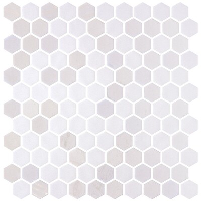 Opalo White Multi Finish Hexagon Glass Mosaic 11 3/4x11 1/2