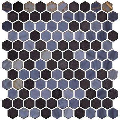 Opalo Black Multi Finish Hexagon Glass Mosaics 11 3/4×11 1/2