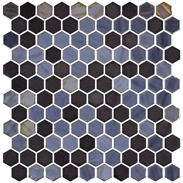 Opalo Black Multi Finish Hexagon Glass Mosaics 11 3/4×11 1/2