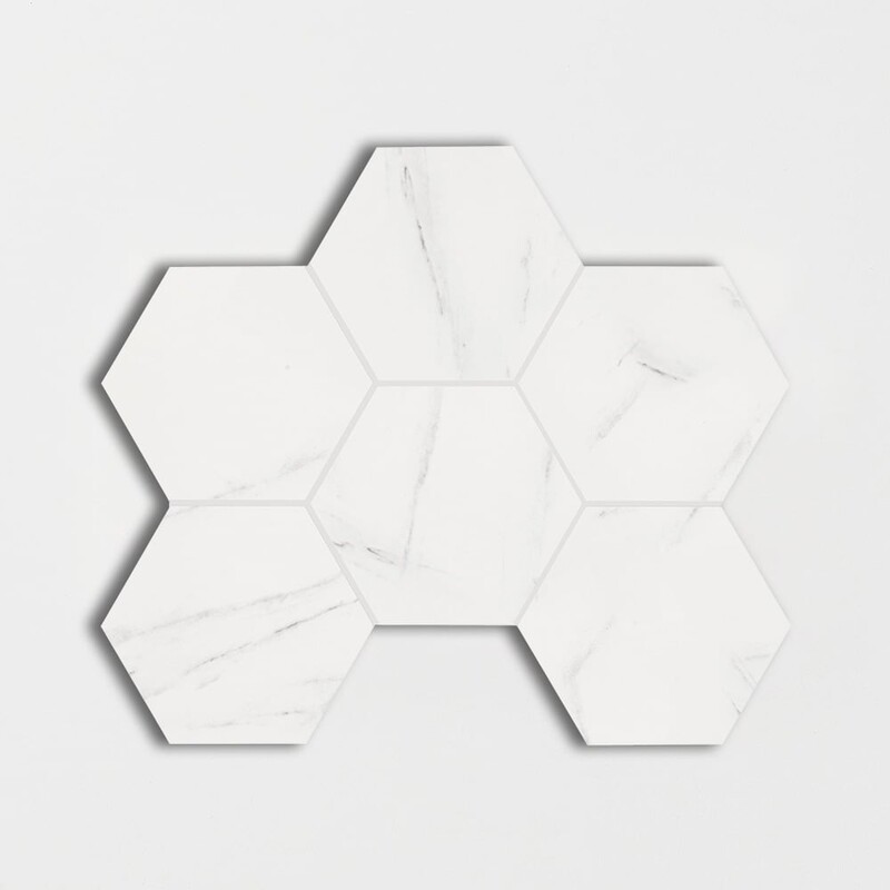 Blanco Honed Hexagon Marble Look Porcelain Mosaics 12×16 1/3