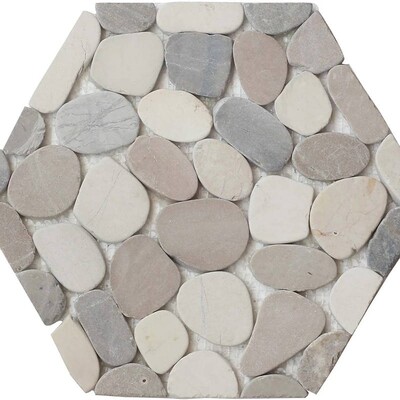 White Tan Gray Natural Pebble Mosaic 9 7/8x11 7/8