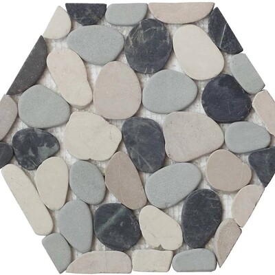 Black Tan Gray Natural Pebble Mosaic 9 7/8x11 7/8