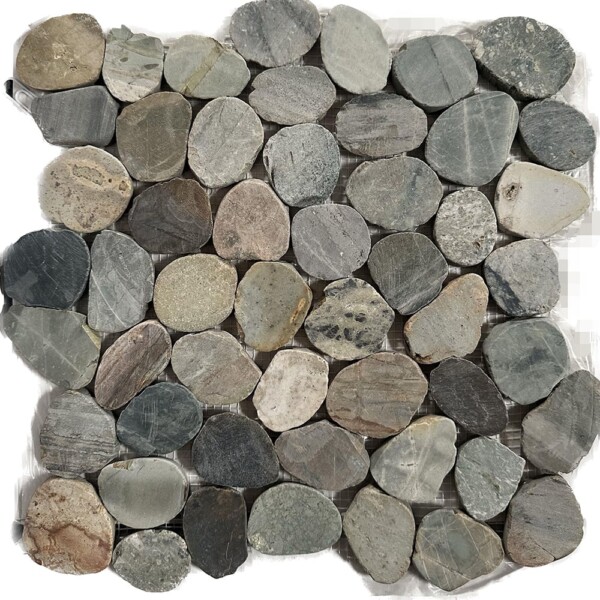 Mosaicos de guijarros naturales Fossil Blue Earth Tan de 12×12