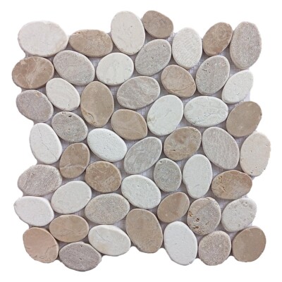Dusty Rose White Tan Natural Pebble Mosaics 12×12